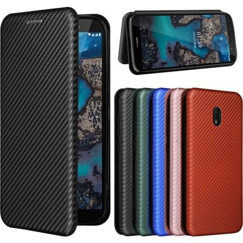 For Nokia C1 Plus Case Luxury Flip Carbon Fiber Skin Magnetic Adsorption Case For Nokia C1Plus C 1 NokiaC1 Phone Bags