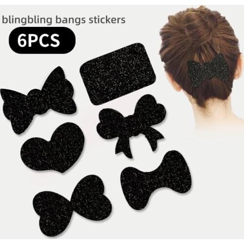 Black Women Girls Flower Bangs Magic Paste Posts Bow Heart Hair Sticker Clip Tape Fringe Hair Bang Patch Stick Hair Accessories