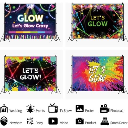 Color Art LETS GLOW Birthday Celebration Backdrops Photo Background Decorations for Kids Party Photography Prop