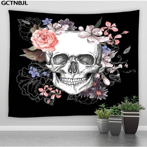 Flowers Skull Tapestry Skeleton Day of the Dead Halloween Background Wall Hanging Curtains Hippie Living Room Bedroom Home Decor