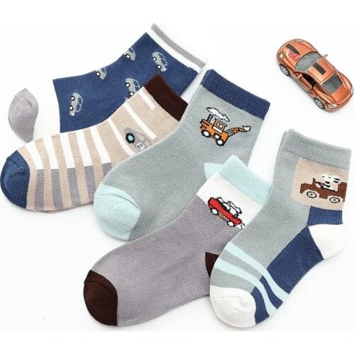 Children Wit Autumn And Winter New Boys Socks Cotton Cute Cartoon Pattern Kids Socks 3-15 Year Student socks 5 Pairs / Lot