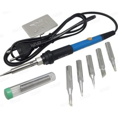 220V 110V 60W Adjustable Temperature Electric Soldering Iron Welding Station Tool Kit + Solder Wire 5pcs Soldering Iron Head