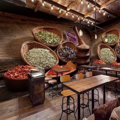 Custom Photo Wall Painting Wallpaper Walls Retro Nostalgic 3D Seasoning Restaurant Kitchen Waterproof Canvas Mural Wall Paper