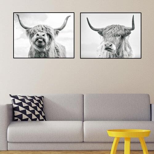 Cattle Canvas Poster Black White Woodlands Animal Wall Art Print Painting Nursery Wall Art Picture for Living Room