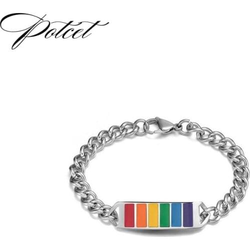 POTCET Unisex Stainless Steel Creative Rainbow Titanium Steel Bracelet Geometric Party Hip Hop Personality Party Jewelry