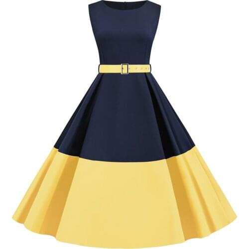 Summer Women Elegant Vintage Midi Dress Sexy Patchwork Vestidos Round Neck Sleeveless Party Dresses With Belt Size S-3Xl