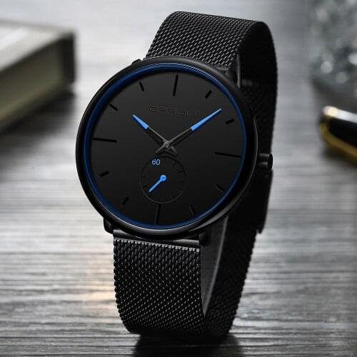 Top Brand Luxury CRRJU Mens Watches Stainless Steel Band Quartz Wrist Watch Ultra Thin Dial Fashion Dress Watch
