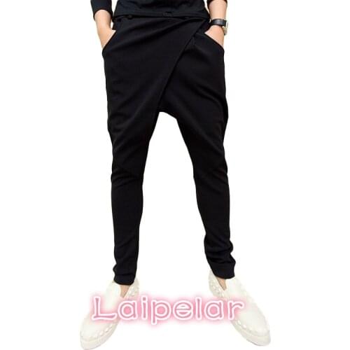 Asian Size M-XXL Laipelar Brand Clothing Mens Harem Pants Side Pocket Drawstring Solid Black Sweatpants Homme