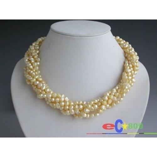 6strands 18" 7mm yellow baroque Freshwater cultured pearl necklace