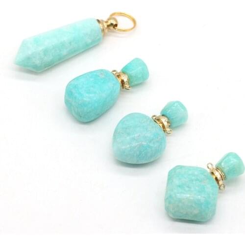 Natural Perfume Bottle Amazonite Stone Pendant Necklace Tianhe Essential Oil Diffuser Stone Charms for Jewelry Making