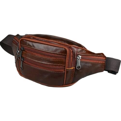 Genuine Leather Waist Pack Casual Functional Fashion Men Waterproof Fanny Pack Women Belt Bum Bag Phone Wallet Pouch Bag Unisex