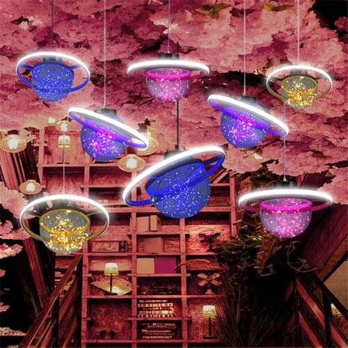 Industrial colored planet clear pendant lights living room hall music bar hanging lamps shop commercial star ball fixtures