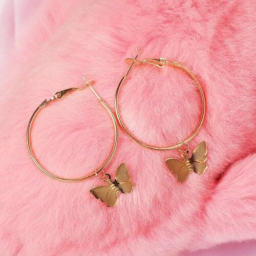 QianBei Fashion Women Girl Simple Round Circle Butterfly Earring Punk Gold Silver Hip-hop Earrings Jewelry 4 Styles