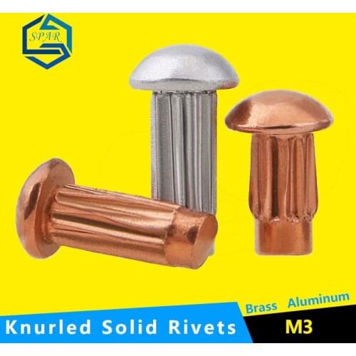 Knurled Solid Rivets For Name Plate Round Head Knurled Shank Solid Rivet for Label Name Plate GB827 Copper/Brass/Aluminum/ M3
