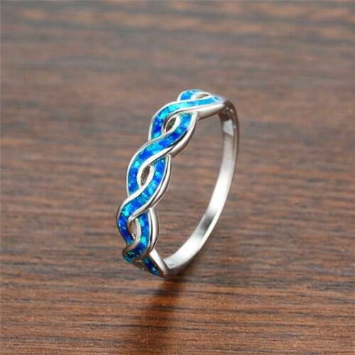 Luxury Female Opal Stone Tihin Ring Classic Silver Color Wedding Ring Charm Hollow Infinity Engagement Rings For Women