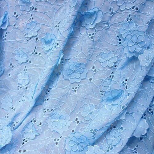 3D Flower Hollow Chiffon lace Fabric Sky Blue Eyelet lace for Wedding Backdrop, Baby dress , Prop, Summer dress, by 1 yard