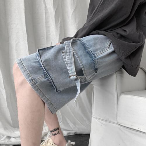 Summer Shorts Men Workwear Cargo Denim Shorts Mens 2021 Straight Loose Wide Leg Pants Knee Length Pants Mens Trendy Student