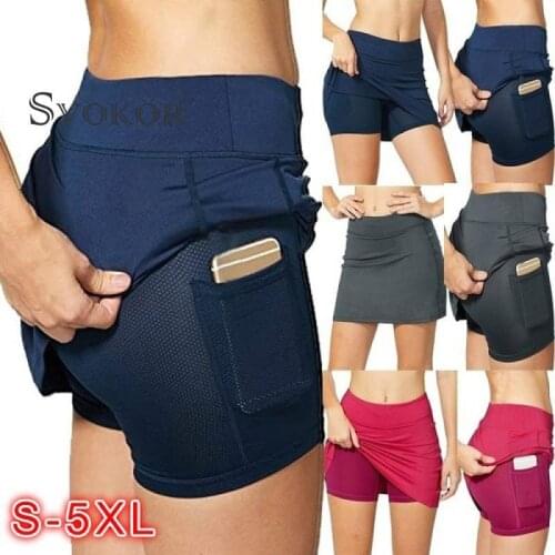 SVOKOR S-5Xl Plus-Size Pocket Sports Trouser Skirt Shorts High Waist Tight Breathable Fitness Shorts Yoga Leggings