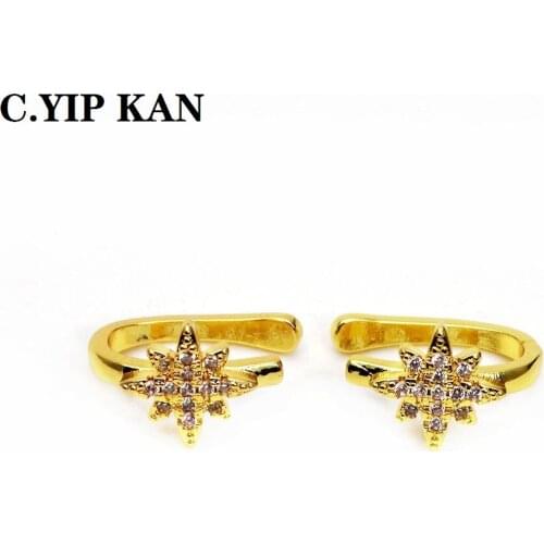 C.YIP KAN Fashion U-shaped gold-plated ear clip copper micro inlay color zircon shining star earring ear bone clip