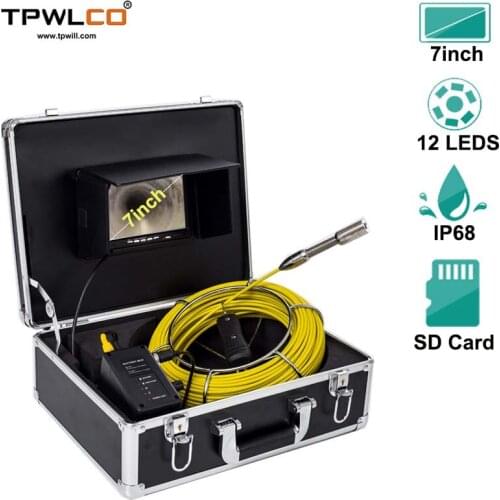 Waterproof 7-Inch 20M Pipeline Endoscope With DVR Function 23mm Drain Sewer Inspection Camera 12pcs Adjustable LED White Lights