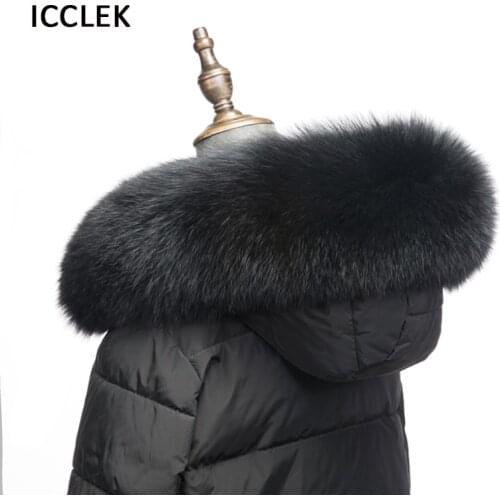 Womens Real Fox Fur Collar Black Color Genuine Fur Scarf Female Winter Warm Coat Caps Fur Collar Custom Made