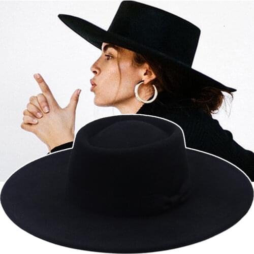 Women Autumn Winter Hats Solid Panama Wide Brim Bow-knot Felted Hats Men Caps Formal British Vintage Classic Black Fedora Hats