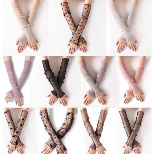 Women Mesh Lace Long Fingerless Gloves Breathable Sun UV Protection Arm Sleeves