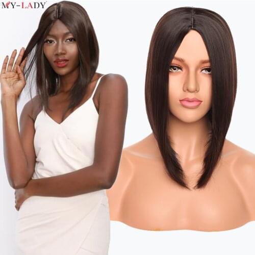 My-Lady 12'' Short Straight Bob Wig Natural Synthetic Middle Parted Hair Wig For Women Wholesale Ombre Black Brown Glueless Wigs