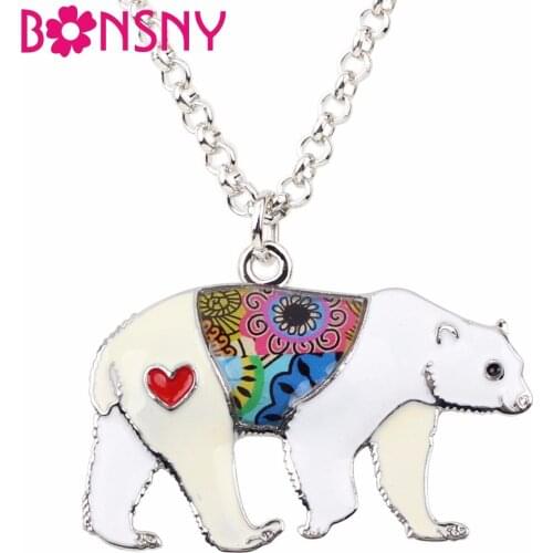 Bonsny Maxi Statement Metal Alloy Polar See Bear Choker Necklace Chain Collar Pendant Fashion New 2018 Enamel Jewelry For Women