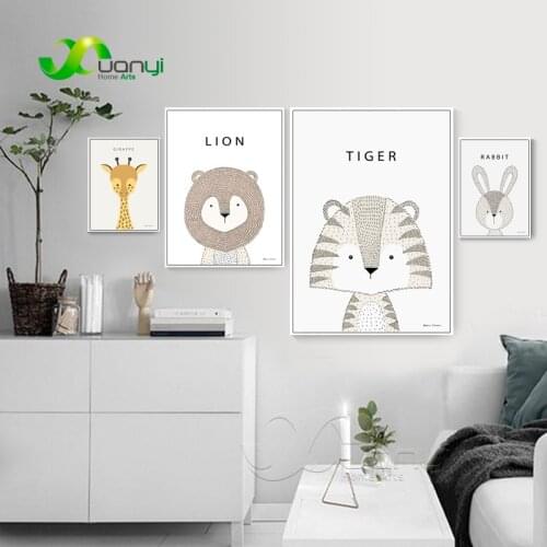 1 Panel Nordic Animal Wall Art Poster Canvas Prints Oil Painting Nordic Cartoon Animals Decorative Pictures Canvas Art Unframed