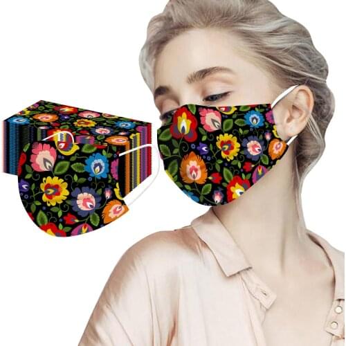 50pc Elegant Women Dress Masks Flower Pattern Disposable Face Masks Fashion Non-woven Dustpoof Mascherine No Decoration