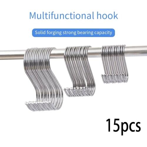 15Pcs S-Shape Hook Kitchen Railing S Hanger Hook Clasp Holder Stainless Steel Hooks For Hanging Clothes Handbag Hook