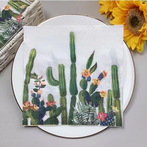 20Pcs/Pack Cactus Table Paper Napkins Green Desert Plants Napkin Paper Tissues for Wedding Decor Party Supplies Wholesale