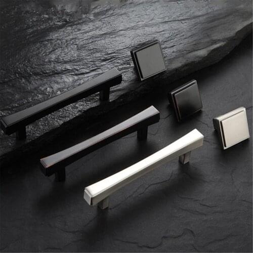 3.78" 5" Zinc Alloy Cabinet Handles Modern Kitchen Door Handles Black Knobs for Drawer and Wardrobe Square Knob Pull Hardware