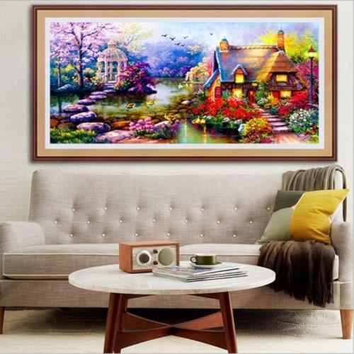 Drill Shiny 5D DIY Diamond Painting European Garden House Mosaic Cross Stitch Round Rhinestone Landscape Embroidery Home Decor