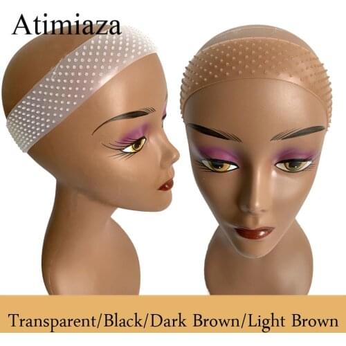 Atimiaza silicone wig band elastic wig headband hold fix wigs hair extension headband transparent brown silicone hair grip band