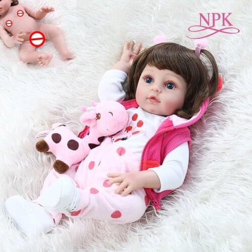Free shipping from Moscow full body soft silicone bebe doll reborn baby girl in the giraffe dress set Christmas Gift neborn baby