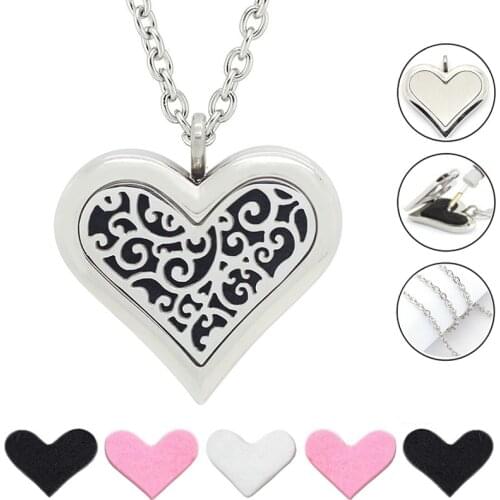 Free with Chain as Gift! Hot 35mm Large Heart Necklace 316L Stainless Steel Aromatherapy Essential Oil Diffuser Necklace