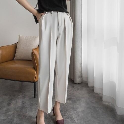 New arrival fashion spring long pants women OL temperament pleated casual mid-waist button chiffon straight wild suit pants