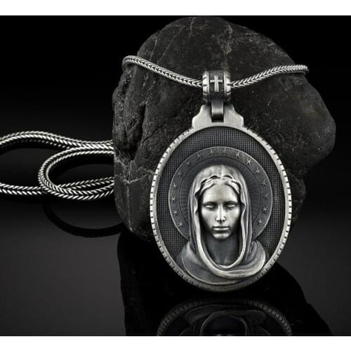 Christianity Religious Style Men and Women Vintage Virgin Mary Pendant Necklace Catholic Tag Chain Necklace