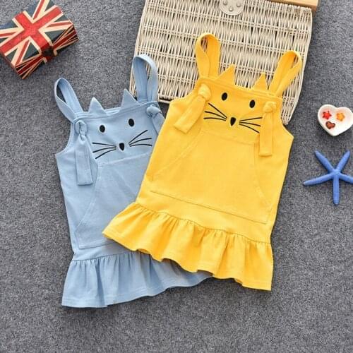 Toddler Baby Dress Korean Cartoon Cat Sleeveless Princess Dress For Girl Kids Clothing Child Strap Dress 2 3 4 5 6 Years 2020