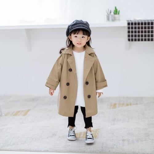 DFXD England Style 2018 Spring Children Girls Boys Jacket Coat Khaki Double-breasted Long Sleeve Outwear Baby Coats 2-8Years