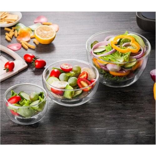 Double Layer Heat-resistant High Borosilicate Glass Bowl Salad Bowl Microwave Tableware Ice Cream Heatproof Salad Dinnerware