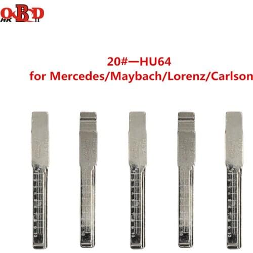 HKOBDII 10pcs Uncut Metal 20# 2 In 1 LiShi Scale Blank Car Key Blade HU64 with Tick Marks for MB Mercedes/Maybach/Lorenz/Carlson