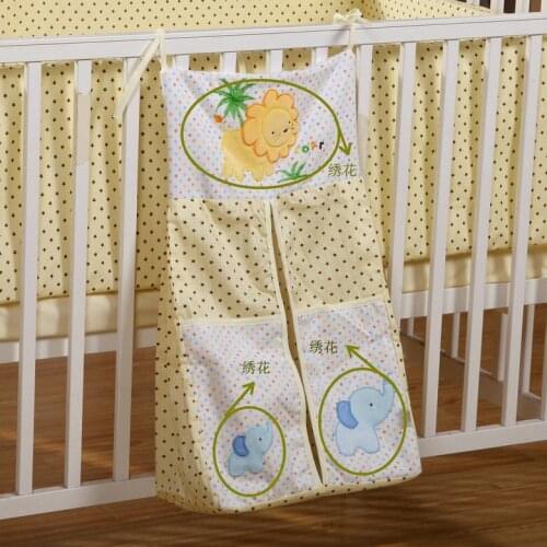 Yellow lion Printed Cotton Baby Bedding Sets Cot Hanging Storage Bag Bottles Diaper Bag Large Miscellaneously Storage Bag
