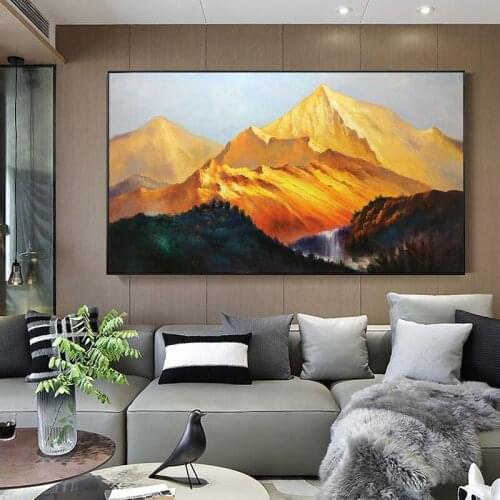 Hand canvas oil painting bright golden mountain living room wall artist home wall decoration room art decoration
