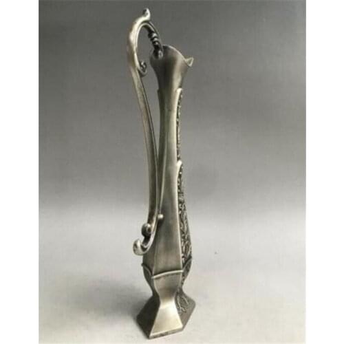 Copper Statue Collection Chinese Tibetan Silver Copper Wine Pot Carved Flowers Design Exquisite Design