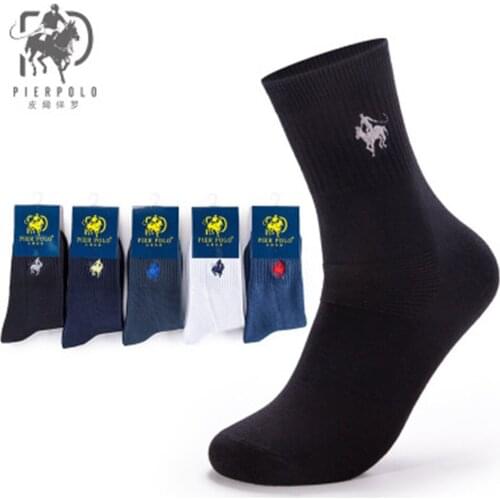 Double needle embroidered solid color, mens cotton tube socks ZQ072