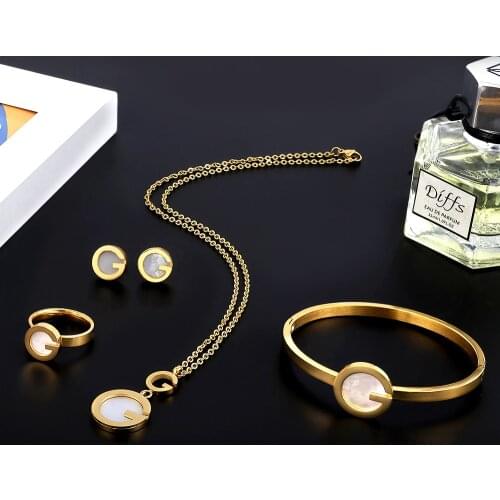 MSX Golden Stainless Steel Jewelry Set Fashion Ladies Womens Costume Jewelry Set Luxury Gold Wedding Bride Jewelry Set For Women