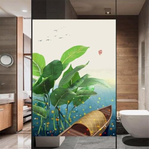 Privacy Windows Film Decorative Plant LandscapeStained Glass Window Stickers No Glue Static Cling Frosted Windows Film